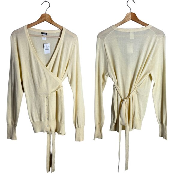 J. Crew Wrap Cardigan Sweater Women's Large Butter Yellow Preppy Minimalist NWT - Picture 1 of 13